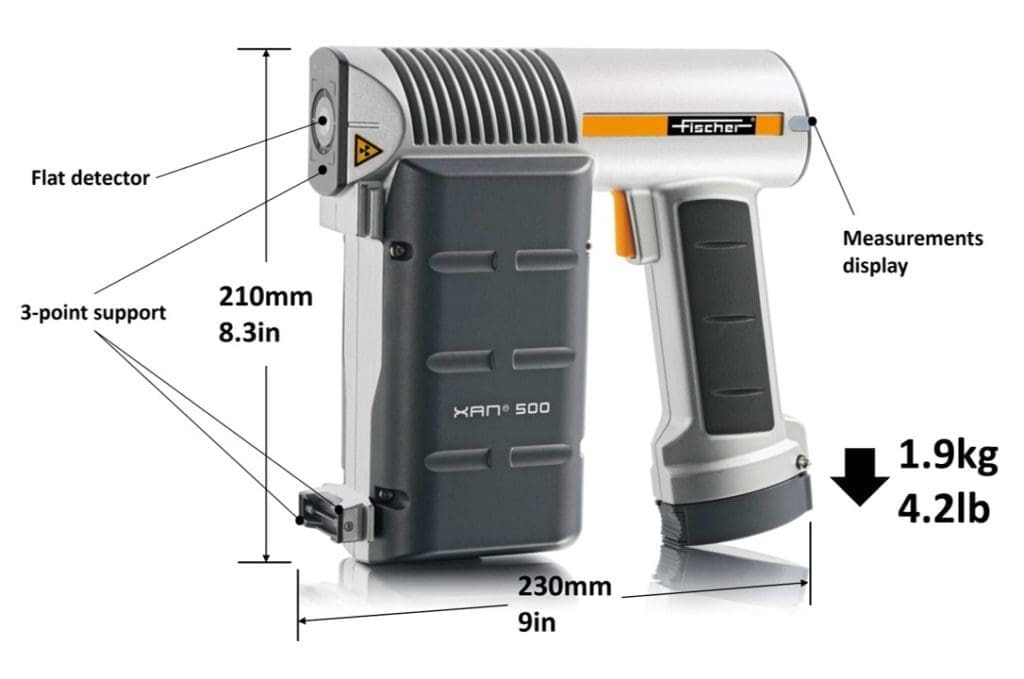 Product measurements of a handheld XRF gun XAN500 by Helmut Fischer